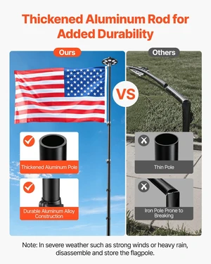 VEVOR Flag Pole, 25ft Heavy Duty Telescopic Flagpole Kit with 136 LED Solar Light for Outside House In Ground, Outdoor Aluminum Flagpole with 3x5 American Flag for Yard, Residential, Commercial, Black VEVOR Flag Pole, 25ft Heavy Duty Telescopic Flagpole Kit with 136 LED Solar Light for Outside House In Ground, Outdoor Aluminum Flagpole with 3x5 American Flag for Yard, Residential, Commercial, Black