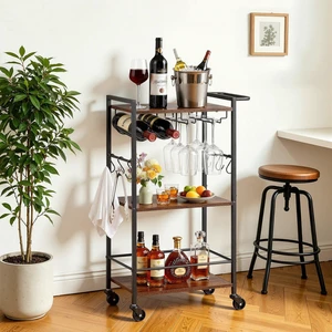 VEVOR Bar Cart, 3 Tiers Home Kitchen Serving Carts, Industrial Rolling Utility Station on Wheel, Mobile Drink Beverage Shelf with Wine Rack & Glass Holder, 20.08x11.02x33.07 in, Rustic Brown and Black VEVOR Bar Cart, 3 Tiers Home Kitchen Serving Carts, Industrial Rolling Utility Station on Wheel, Mobile Drink Beverage Shelf with Wine Rack & Glass Holder, 20.08x11.02x33.07 in, Rustic Brown and Black
