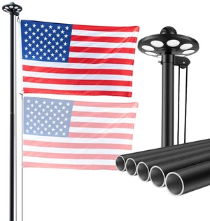 VEVOR Flag Pole, 25ft Heavy Duty Sectional Flagpole Kit with 136 LED Solar Light for Outside House In Ground, Outdoor Aluminum Flagpole with 3x5 American Flag for Yard, Residential, Commercial, Black VEVOR Flag Pole, 25ft Heavy Duty Sectional Flagpole Kit with 136 LED Solar Light for Outside House In Ground, Outdoor Aluminum Flagpole with 3x5 American Flag for Yard, Residential, Commercial, Black