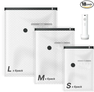 VEVOR Vacuum Storage Bags, 18 Pack Space Saver Vacuum Seal Bags for Clothing, with Pump and Charging Cable, Double Zipper Seal, Thickened PA and PE, Compression for Clothes Storage, Travel Luggage VEVOR Vacuum Storage Bags, 18 Pack Space Saver Vacuum Seal Bags for Clothing, with Pump and Charging Cable, Double Zipper Seal, Thickened PA and PE, Compression for Clothes Storage, Travel Luggage
