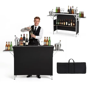 VEVOR Folding Portable Bar Table, 43.3 x 15.4 x 34.6 in, with Carry Bag, Storage Shelf, and Detachable Skirt, Quick and Easy Setup, Foldable Mobile Bartending Station for Events, Party, Tradeshow VEVOR Folding Portable Bar Table, 43.3 x 15.4 x 34.6 in, with Carry Bag, Storage Shelf, and Detachable Skirt, Quick and Easy Setup, Foldable Mobile Bartending Station for Events, Party, Tradeshow