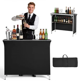 VEVOR Folding Portable Bar Table, 43.3 x 15.2 x 34.8 in, with Carry Bag, Storage Shelf, and Detachable Skirt, Quick and Easy Setup, Foldable Mobile Bartending Station for Events, Party, Tradeshow VEVOR Folding Portable Bar Table, 43.3 x 15.2 x 34.8 in, with Carry Bag, Storage Shelf, and Detachable Skirt, Quick and Easy Setup, Foldable Mobile Bartending Station for Events, Party, Tradeshow