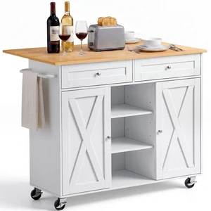 VEVOR Kitchen Island Cart with Storage, 45.67 in Wide Mobile Rolling Storage Island on Swivel Wheels, with 2 Drawers, Storage Cabinet, Drop Leaf, Towel Rack, Table for Home Dining Room, White VEVOR Kitchen Island Cart with Storage, 45.67 in Wide Mobile Rolling Storage Island on Swivel Wheels, with 2 Drawers, Storage Cabinet, Drop Leaf, Towel Rack, Table for Home Dining Room, White