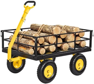 VEVOR Steel Garden Cart, 1200 lbs Heavy Duty Pullable Garden Wagon Yard Cart, 2 in 1 Outdoor Metal Utility Wagon Yard Trailer with 13" All Terrain Tires, Mesh Detachable Sides and 180° Rotating Handle VEVOR Steel Garden Cart, 1200 lbs Heavy Duty Pullable Garden Wagon Yard Cart, 2 in 1 Outdoor Metal Utility Wagon Yard Trailer with 13" All Terrain Tires, Mesh Detachable Sides and 180° Rotating Handle
