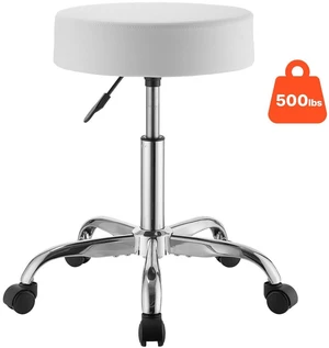 VEVOR Rolling Stool with Wheels, 500 lbs Weight Capacity, Height Adjustable, Thick Cushion Ergonomic PU Leather Seat, 360° Swivel Round Rolling Stool Chair for Salon, Spa, Clinic, Medical, White VEVOR Rolling Stool with Wheels, 500 lbs Weight Capacity, Height Adjustable, Thick Cushion Ergonomic PU Leather Seat, 360° Swivel Round Rolling Stool Chair for Salon, Spa, Clinic, Medical, White