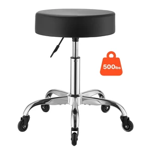 VEVOR Rolling Stool with Wheels, 500 lbs Weight Capacity, Height Adjustable, Quiet Casters, Thick Cushion Ergonomic PU Leather Seat, 360° Swivel Round Rolling Stool Chair for Salon, Clinic, Black VEVOR Rolling Stool with Wheels, 500 lbs Weight Capacity, Height Adjustable, Quiet Casters, Thick Cushion Ergonomic PU Leather Seat, 360° Swivel Round Rolling Stool Chair for Salon, Clinic, Black
