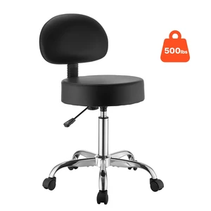 VEVOR Rolling Stool with Back Support, 500 lbs Weight Capacity, Height Adjustable, Thick Cushion Ergonomic PU Leather Seat, 360° Swivel Round Rolling Stool Chair for Salon, Clinic, Medical, Black VEVOR Rolling Stool with Back Support, 500 lbs Weight Capacity, Height Adjustable, Thick Cushion Ergonomic PU Leather Seat, 360° Swivel Round Rolling Stool Chair for Salon, Clinic, Medical, Black