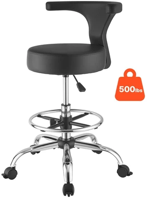VEVOR Rolling Stool with Back Support, 500 lbs Weight Capacity, Height Adjustable, Thick Cushion Ergonomic PU Leather Seat, 360° Swivel Round Rolling Stool Chair for Dental, Salon, Clinic, Black VEVOR Rolling Stool with Back Support, 500 lbs Weight Capacity, Height Adjustable, Thick Cushion Ergonomic PU Leather Seat, 360° Swivel Round Rolling Stool Chair for Dental, Salon, Clinic, Black