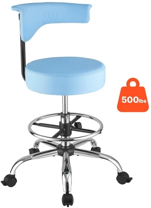 VEVOR Rolling Stool with Back Support, 500 lbs Weight Capacity, Height Adjustable, Thick Cushion Ergonomic PU Leather Seat, 360° Swivel Round Rolling Stool Chair for Dental, Salon, Clinic, Blue VEVOR Rolling Stool with Back Support, 500 lbs Weight Capacity, Height Adjustable, Thick Cushion Ergonomic PU Leather Seat, 360° Swivel Round Rolling Stool Chair for Dental, Salon, Clinic, Blue