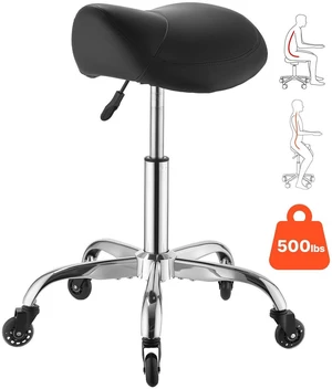 VEVOR Saddle Stool with Wheels, 500 lbs Weight Capacity, Height Adjustable, Quiet Casters, Ergonomic PU Leather Seat, 360° Swivel Saddle Stool Rolling Chair for Salon, Spa, Bar, Home, Medical, Black VEVOR Saddle Stool with Wheels, 500 lbs Weight Capacity, Height Adjustable, Quiet Casters, Ergonomic PU Leather Seat, 360° Swivel Saddle Stool Rolling Chair for Salon, Spa, Bar, Home, Medical, Black