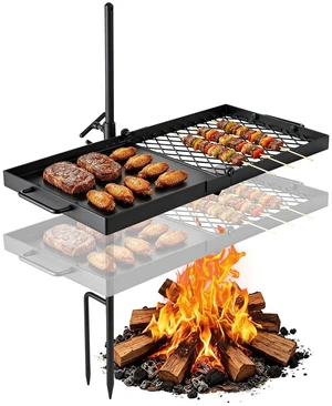 VEVOR Heavy Duty Swivel Campfire Grill, 24" Portable Camping Grill Grate & Griddle, Sturdy Steel BBQ Mesh, 360° Height Adjustable Over Fire Pit Equipment, for Outdoor Open Flame Cooking, Black VEVOR Heavy Duty Swivel Campfire Grill, 24" Portable Camping Grill Grate & Griddle, Sturdy Steel BBQ Mesh, 360° Height Adjustable Over Fire Pit Equipment, for Outdoor Open Flame Cooking, Black
