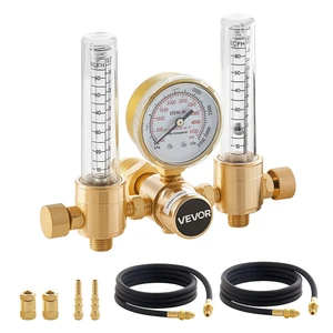 VEVOR Dual Output Argon Regulator, Argon Flow Meter Gas Regulator Gauge for TIG/MIG Welding - with 2PCS 6.6FT Rubber Hoses, 0-60 SCFH, 0-4500 PSI Inlet Pressure, CGA580 Inlet Connection VEVOR Dual Output Argon Regulator, Argon Flow Meter Gas Regulator Gauge for TIG/MIG Welding - with 2PCS 6.6FT Rubber Hoses, 0-60 SCFH, 0-4500 PSI Inlet Pressure, CGA580 Inlet Connection