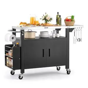 VEVOR Outdoor Grill Cart with Storage Cabinet, 55.1 Inch Grill Table, Waterproof Kitchen Island with Stainless Steel Top, Shelf, and Wheels, Movable Food Prep Station for Patio Bar Backyard BBQ VEVOR Outdoor Grill Cart with Storage Cabinet, 55.1 Inch Grill Table, Waterproof Kitchen Island with Stainless Steel Top, Shelf, and Wheels, Movable Food Prep Station for Patio Bar Backyard BBQ