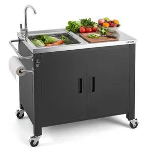 VEVOR Outdoor Grill Cart with Sink and Storage Cabinet, 38 Inch Grill Table, Waterproof Kitchen Island with Stainless Steel Top, Spice Rack, Wheel, Movable Food Prep Station for Patio Bar Backyard BBQ VEVOR Outdoor Grill Cart with Sink and Storage Cabinet, 38 Inch Grill Table, Waterproof Kitchen Island with Stainless Steel Top, Spice Rack, Wheel, Movable Food Prep Station for Patio Bar Backyard BBQ