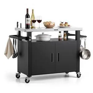 VEVOR Outdoor Grill Cart with Storage Cabinet, 53.1 Inch Grill Table, Waterproof Kitchen Island with Stainless Steel Top, Shelf, and Wheels, Movable Food Prep Station for Patio Bar Backyard BBQ VEVOR Outdoor Grill Cart with Storage Cabinet, 53.1 Inch Grill Table, Waterproof Kitchen Island with Stainless Steel Top, Shelf, and Wheels, Movable Food Prep Station for Patio Bar Backyard BBQ