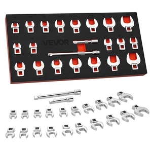 VEVOR Crowfoot Wrench Set, 3/8" Drive, 22-Piece Metric and SAE Size Crows Foot Wrenches, Cr-Mo Alloy Steel, with Storage Tray, Dual Size Markings on Tools and Tray, for Auto Maintenance or Repairs VEVOR Crowfoot Wrench Set, 3/8" Drive, 22-Piece Metric and SAE Size Crows Foot Wrenches, Cr-Mo Alloy Steel, with Storage Tray, Dual Size Markings on Tools and Tray, for Auto Maintenance or Repairs