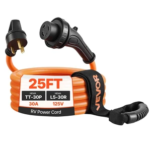 VEVOR 30 Amp 25 Feet RV Power Cord, 125V 3750W, Heavy Duty 10/3 Gauge STW Generator Cord, NEMA TT-30P to NEMA L5-30R, with Twist Lock, Indicator Light, Grip Handle, 15A Adapter, for RV Trailer, Orange VEVOR 30 Amp 25 Feet RV Power Cord, 125V 3750W, Heavy Duty 10/3 Gauge STW Generator Cord, NEMA TT-30P to NEMA L5-30R, with Twist Lock, Indicator Light, Grip Handle, 15A Adapter, for RV Trailer, Orange