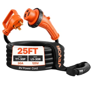 VEVOR 30 Amp 25 Feet RV Power Cord, 125V 3750W, Heavy Duty 10/3 Gauge STW Generator Cord, NEMA TT-30P to NEMA L5-30R, with Twist Lock, Indicator Light, Grip Handle, 15A Adapter, for RV Trailer, Black VEVOR 30 Amp 25 Feet RV Power Cord, 125V 3750W, Heavy Duty 10/3 Gauge STW Generator Cord, NEMA TT-30P to NEMA L5-30R, with Twist Lock, Indicator Light, Grip Handle, 15A Adapter, for RV Trailer, Black