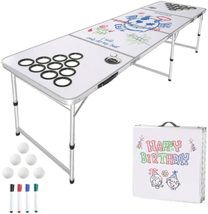 VEVOR 8 Foot Portable Beer Pong Table, Folding Tailgate Table, Cup Holes, Dry Erase Markers and Carrying Handles, Adjustable Height, Lightweight Table for Office, Tailgate Party & Camping, White VEVOR 8 Foot Portable Beer Pong Table, Folding Tailgate Table, Cup Holes, Dry Erase Markers and Carrying Handles, Adjustable Height, Lightweight Table for Office, Tailgate Party & Camping, White