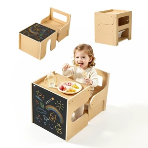 VEVOR Montessori Weaning Table and Chair Set, Wooden, Kids Table and Chair Set for Toddlers 1-5, Step Stool with Blackboard and Storage Space, Easy to Clean, for Eating, Drawing, Reading, Playing VEVOR Montessori Weaning Table and Chair Set, Wooden, Kids Table and Chair Set for Toddlers 1-5, Step Stool with Blackboard and Storage Space, Easy to Clean, for Eating, Drawing, Reading, Playing