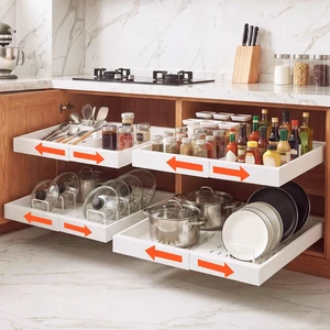 VEVOR Pull Out Cabinet Organizer, 4 Pack Expandable Width (12.2"-18.9"), 20.47" Deep Pull Out Drawers for Cabinets, Sliding Drawer for Kitchen Pantry Cabinet Organizer with Nano Adhesive Strips, White VEVOR Pull Out Cabinet Organizer, 4 Pack Expandable Width (12.2"-18.9"), 20.47" Deep Pull Out Drawers for Cabinets, Sliding Drawer for Kitchen Pantry Cabinet Organizer with Nano Adhesive Strips, White