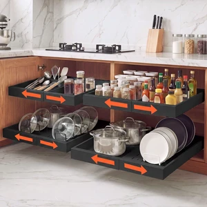VEVOR Pull Out Cabinet Organizer, 4 Pack Expandable Width (12.2"-18.9"), 20.47" Deep Pull Out Drawers for Cabinets, Sliding Drawer for Kitchen Pantry Cabinet Organizer with Nano Adhesive Strips, Black VEVOR Pull Out Cabinet Organizer, 4 Pack Expandable Width (12.2"-18.9"), 20.47" Deep Pull Out Drawers for Cabinets, Sliding Drawer for Kitchen Pantry Cabinet Organizer with Nano Adhesive Strips, Black