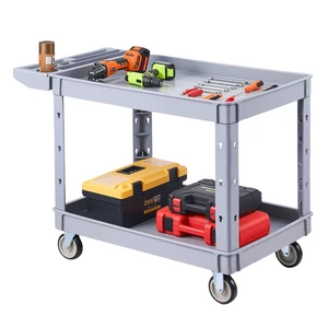 VEVOR Utility Cart, 550 lbs Capacity, 2 Tier Service Cart with 360° Swivel & Fixed Wheels (2 with Brakes), Heavy Duty Plastic Rolling with Storage Tray, Tool Storage for Garage Warehouse Workshop Gray VEVOR Utility Cart, 550 lbs Capacity, 2 Tier Service Cart with 360° Swivel & Fixed Wheels (2 with Brakes), Heavy Duty Plastic Rolling with Storage Tray, Tool Storage for Garage Warehouse Workshop Gray