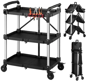 VEVOR Utility Cart, 300 lbs Capacity, 3 Tier Folding Service Cart with 360° Swivel Wheels (2 with Brakes), Heavy Duty Rolling with Trays & Side Tool Holder, Tool Storage for Garage Warehouse Workshop VEVOR Utility Cart, 300 lbs Capacity, 3 Tier Folding Service Cart with 360° Swivel Wheels (2 with Brakes), Heavy Duty Rolling with Trays & Side Tool Holder, Tool Storage for Garage Warehouse Workshop
