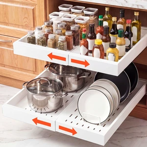 VEVOR Pull Out Cabinet Organizer, 2 Pack Expandable Width (12.2"-18.9"), 20.47" Deep Pull Out Drawers for Cabinets, Sliding Drawer for Kitchen Pantry Cabinet Organizer with Nano Adhesive Strips, White VEVOR Pull Out Cabinet Organizer, 2 Pack Expandable Width (12.2"-18.9"), 20.47" Deep Pull Out Drawers for Cabinets, Sliding Drawer for Kitchen Pantry Cabinet Organizer with Nano Adhesive Strips, White