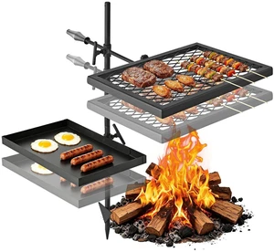 VEVOR Heavy Duty Swivel Campfire Grill, Double Layer Portable Camping Grill Grate & Griddle, Sturdy Steel BBQ Mesh, 360° Height Adjustable Over Fire Pit, for Outdoor Open Flame Cooking, Black VEVOR Heavy Duty Swivel Campfire Grill, Double Layer Portable Camping Grill Grate & Griddle, Sturdy Steel BBQ Mesh, 360° Height Adjustable Over Fire Pit, for Outdoor Open Flame Cooking, Black