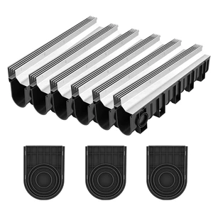 VEVOR Trench Drain, 39.7 x 5.8 x 7.4 in, 3 Pack Linear Drainage Channel with Stainless Steel Grate, HDPE Channel Drain, Outdoor Drainage System for Driveway, Patio, Pool, Garden, Black & Silver VEVOR Trench Drain, 39.7 x 5.8 x 7.4 in, 3 Pack Linear Drainage Channel with Stainless Steel Grate, HDPE Channel Drain, Outdoor Drainage System for Driveway, Patio, Pool, Garden, Black & Silver