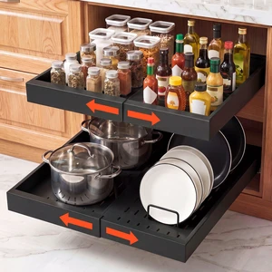 VEVOR Pull Out Cabinet Organizer, 2 Pack Expandable Width (12.2"-18.9"), 20.47" Deep Pull Out Drawers for Cabinets, Sliding Drawer for Kitchen Pantry Cabinet Organizer with Nano Adhesive Strips, Black VEVOR Pull Out Cabinet Organizer, 2 Pack Expandable Width (12.2"-18.9"), 20.47" Deep Pull Out Drawers for Cabinets, Sliding Drawer for Kitchen Pantry Cabinet Organizer with Nano Adhesive Strips, Black