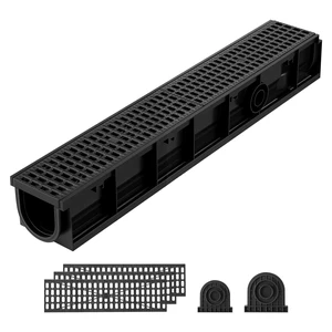VEVOR Trench Drain, 40.2 x 6.6 x 5.5 in, 3 Pack Linear Drainage Channel, HDPE Channel Drain with Grates & End Caps, Premium Outdoor Drainage System for Driveway, Patio, Pool, Garden, Yard, Black VEVOR Trench Drain, 40.2 x 6.6 x 5.5 in, 3 Pack Linear Drainage Channel, HDPE Channel Drain with Grates & End Caps, Premium Outdoor Drainage System for Driveway, Patio, Pool, Garden, Yard, Black