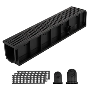 VEVOR Trench Drain, 40.1 x 6.1 x 8.0 in, 4 Pack Linear Drainage Channel, HDPE Channel Drain with Grates & End Caps, Premium Outdoor Drainage System for Driveway, Patio, Pool, Garden, Yard, Black VEVOR Trench Drain, 40.1 x 6.1 x 8.0 in, 4 Pack Linear Drainage Channel, HDPE Channel Drain with Grates & End Caps, Premium Outdoor Drainage System for Driveway, Patio, Pool, Garden, Yard, Black