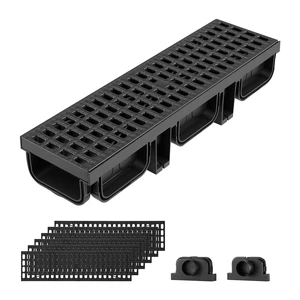 VEVOR Trench Drain, 20.1 x 5.5 x 3.5 in, 6 Pack Linear Drainage Channel, HDPE Channel Drain with Grates & End Caps, Premium Outdoor Drainage System for Driveway, Patio, Pool, Garden, Yard, Black VEVOR Trench Drain, 20.1 x 5.5 x 3.5 in, 6 Pack Linear Drainage Channel, HDPE Channel Drain with Grates & End Caps, Premium Outdoor Drainage System for Driveway, Patio, Pool, Garden, Yard, Black