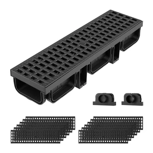 VEVOR Trench Drain, 20.1 x 5.5 x 3.5 in, 12 Pack Linear Drainage Channel, HDPE Channel Drain with Grates & End Caps, Premium Outdoor Drainage System for Driveway, Patio, Pool, Garden, Yard, Black VEVOR Trench Drain, 20.1 x 5.5 x 3.5 in, 12 Pack Linear Drainage Channel, HDPE Channel Drain with Grates & End Caps, Premium Outdoor Drainage System for Driveway, Patio, Pool, Garden, Yard, Black