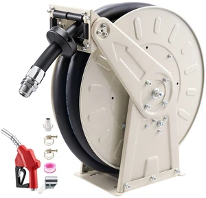 VEVOR Fuel Hose Reel, 1 inch x 33 ft Retractable, Spring Driven Auto Swivel Rewind, 300 PSI, Heavy-Duty Carbon Steel Construction with Industrial Grade Rubber Hose, for Diesel Fuel, Kerosene VEVOR Fuel Hose Reel, 1 inch x 33 ft Retractable, Spring Driven Auto Swivel Rewind, 300 PSI, Heavy-Duty Carbon Steel Construction with Industrial Grade Rubber Hose, for Diesel Fuel, Kerosene