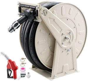VEVOR Fuel Hose Reel, 1 inch x 50 ft Retractable, Spring Driven Auto Swivel Rewind, 300 PSI, Heavy-Duty Carbon Steel Construction with Industrial Grade Rubber Hose, for Diesel Fuel, Kerosene VEVOR Fuel Hose Reel, 1 inch x 50 ft Retractable, Spring Driven Auto Swivel Rewind, 300 PSI, Heavy-Duty Carbon Steel Construction with Industrial Grade Rubber Hose, for Diesel Fuel, Kerosene