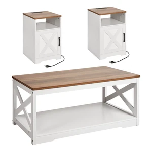 VEVOR 3 Pieces Farmhouse Coffee Table Sets, 40 in Industrial Coffee Table with 2 End Side Tables, Easy Assembly Coffee and End Tables Sets with Charging Station, for Office, Living Room & Apartment VEVOR 3 Pieces Farmhouse Coffee Table Sets, 40 in Industrial Coffee Table with 2 End Side Tables, Easy Assembly Coffee and End Tables Sets with Charging Station, for Office, Living Room & Apartment