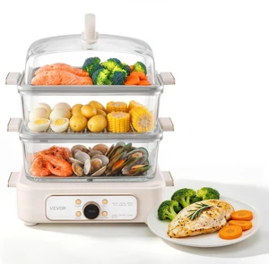 VEVOR Electric Food Steamer 10.6 QT Glass with 3-Tier Stainless Steel Trays, 1200W Vegetable Steamer for Cooking, 2-4 Servings, Pre-Programmed Settings, Delay Start, for Veggies, Seafood & Rice, White VEVOR Electric Food Steamer 10.6 QT Glass with 3-Tier Stainless Steel Trays, 1200W Vegetable Steamer for Cooking, 2-4 Servings, Pre-Programmed Settings, Delay Start, for Veggies, Seafood & Rice, White