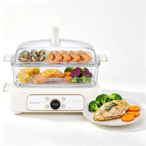 VEVOR Electric Food Steamer 6.3 QT Glass with 2-Tier Stainless Steel Trays, 1200W Vegetable Steamer for Cooking, 1-3 Servings, Pre-Programmed Settings, Delay Start, for Veggies, Seafood & Rice, White VEVOR Electric Food Steamer 6.3 QT Glass with 2-Tier Stainless Steel Trays, 1200W Vegetable Steamer for Cooking, 1-3 Servings, Pre-Programmed Settings, Delay Start, for Veggies, Seafood & Rice, White