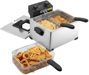 VEVOR Commercial Electric Deep Fryer, 9.51 Qt, 1700W Stainless Steel Countertop Fryer with Large & Small Baskets, Overheat Protection, Temp Control, Timer, Detachable for Home Restaurant Use, Silver VEVOR Commercial Electric Deep Fryer, 9.51 Qt, 1700W Stainless Steel Countertop Fryer with Large & Small Baskets, Overheat Protection, Temp Control, Timer, Detachable for Home Restaurant Use, Silver