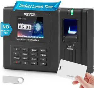 VEVOR Time Clock, Employee Attendance Machine with Fingerprint, RFID and PIN Punching in One, Standalone Biometric Clock in Machine for Employees Small Business with 5 RFID Cards & No Monthly Fees