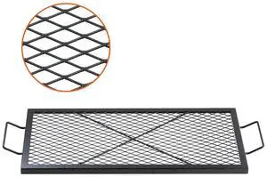 VEVOR X-Marks Fire Pit Grill Grate, Rectangle Cooking Grate, Heavy Duty Steel Campfire BBQ Grill Grid with Handle & Support X Wire, Portable Camping Cookware for Outside Party Gathering, 32 Inch Black
