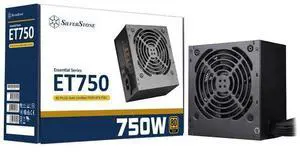 SilverStone ET750-G Essential Series 750W Power Supply, 80 Plus Gold Certified, Silent 120mm Fan, All-Black Flat Cables, Single +12V Rail, PCIe 8-Pin & 6-Pin Support