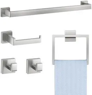 VEVOR 5 Pcs Towel Bar Set Bathroom Hardware Set Brushed Nickel Bath Accessories