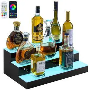 VEVOR LED Lighted Liquor Bottle Display 3 Tiers 20 Inches for 15 Bottles