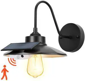 Solar Outdoor Barn Light 3 Lighting Modes Farmhouse Gooseneck Wall Sconce Black