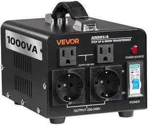 VEVOR Voltage Converter Transformer 1000VA Step Up/Down 110 to 220V/220 to 110V