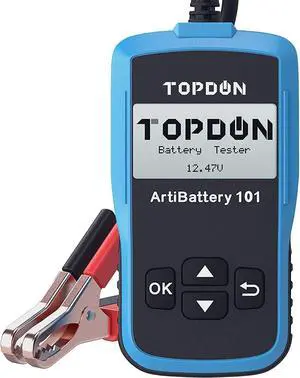 TOPDON AB101 Car Battery Tester 12V Car Battery Load Tester on Cranking Charging Systems, 100-2000 CCA Automotive Alternator Analyzer for Cars/SUVs/Light Trucks with Flooded AGM Gel Types